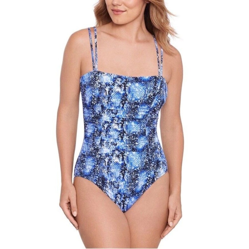 Swim Solutions Women's Shirred Snakeskin-Print One-Piece Swimsuit Royal Blue 12